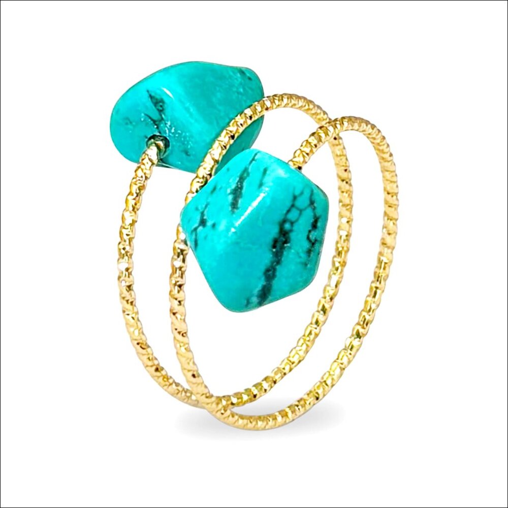 Gold-Plated Adjustable Statement Ring With Turquo… - image 1